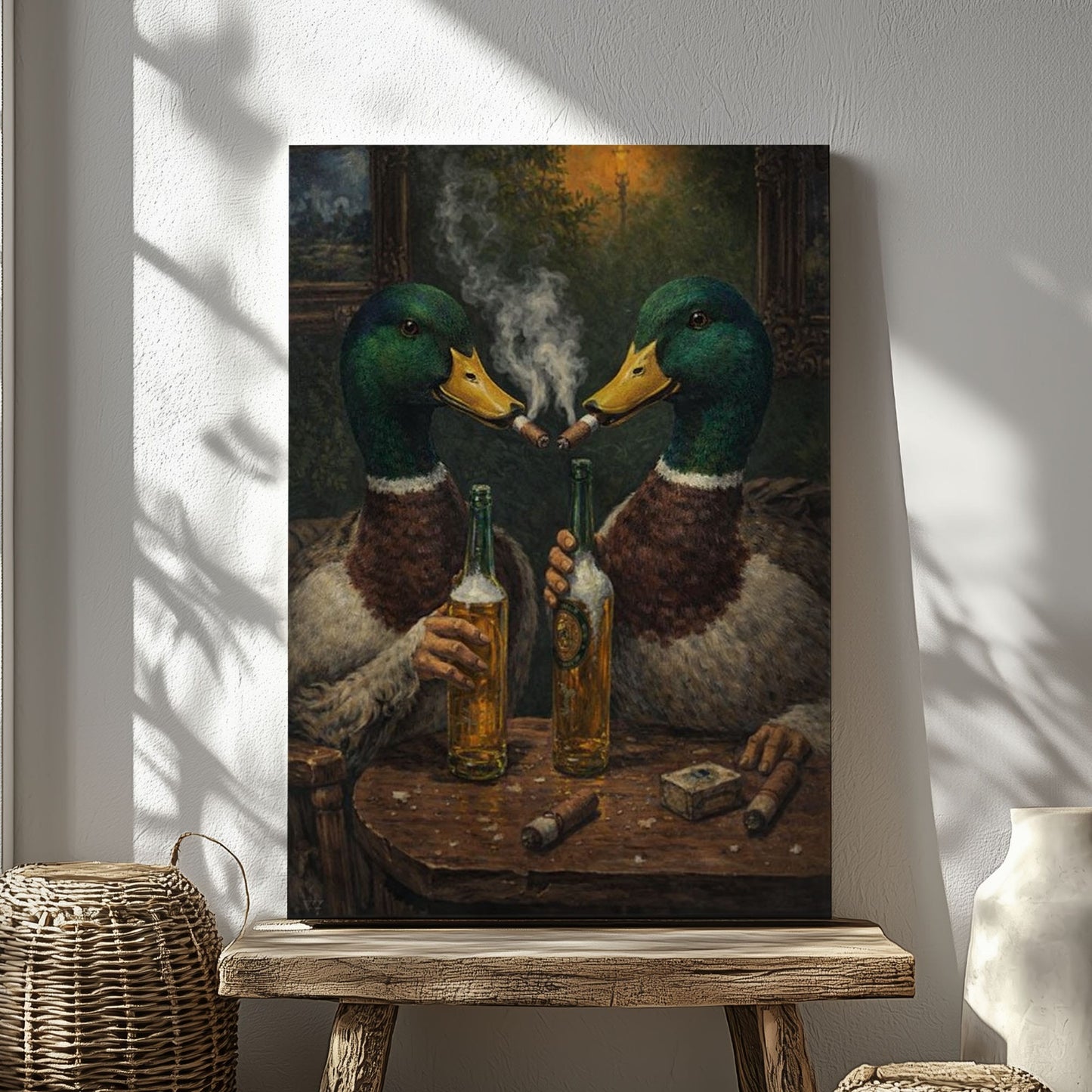 Drinking Mallard Duck Canvas Print Wall Art