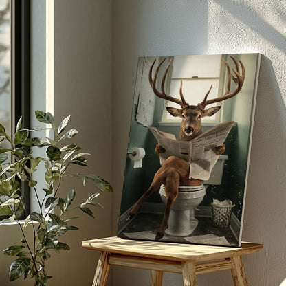 Deer Reading Newspaper Toilet Wall Art Gift for Hunters Cabin Decor