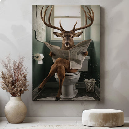 Deer Reading Newspaper Toilet Wall Art Gift for Hunters Cabin Decor