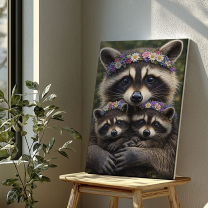 Mother Raccoon  Family Love Wall Art Gift for Hunters Cabin Decor