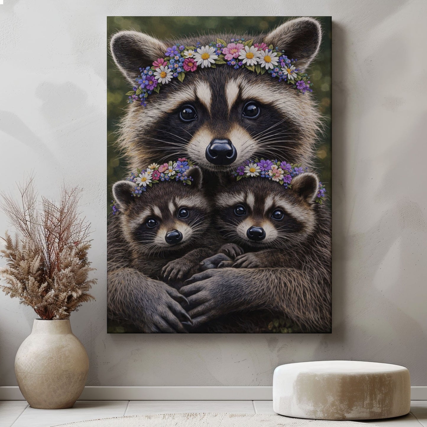 Mother Raccoon  Family Love Wall Art Gift for Hunters Cabin Decor