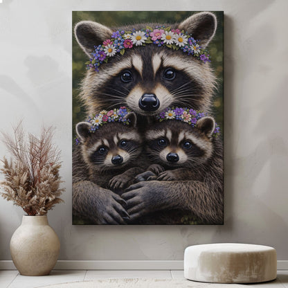 Mother Raccoon  Family Love Wall Art Gift for Hunters Cabin Decor