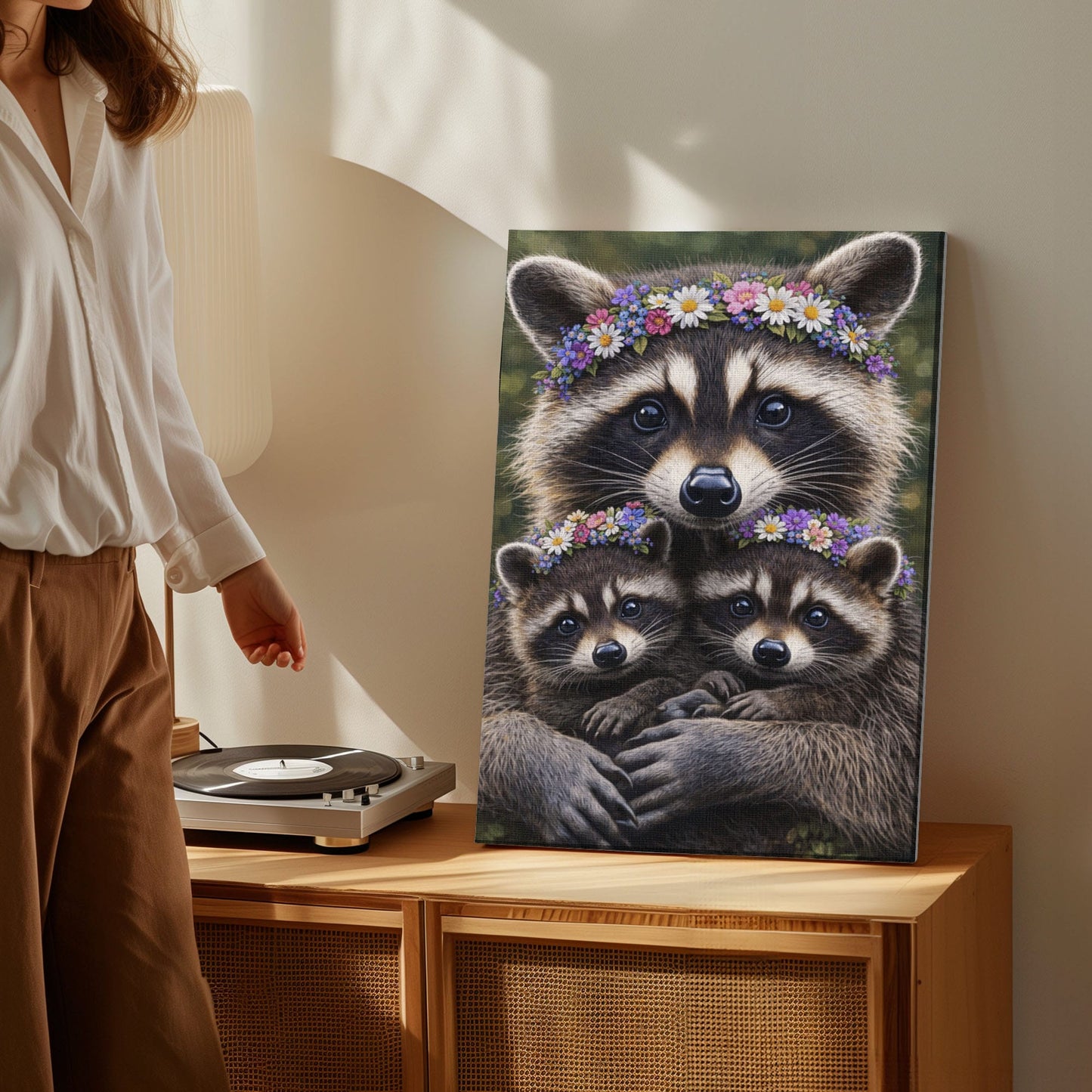 Mother Raccoon  Family Love Wall Art Gift for Hunters Cabin Decor