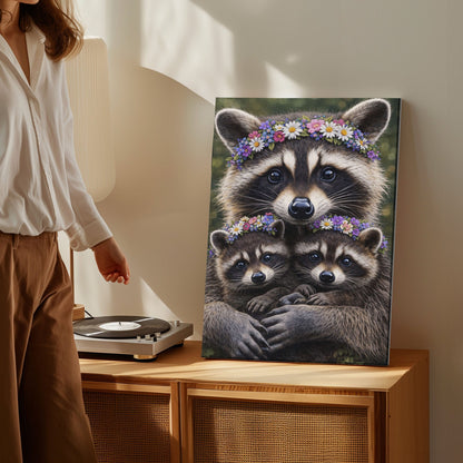 Mother Raccoon  Family Love Wall Art Gift for Hunters Cabin Decor