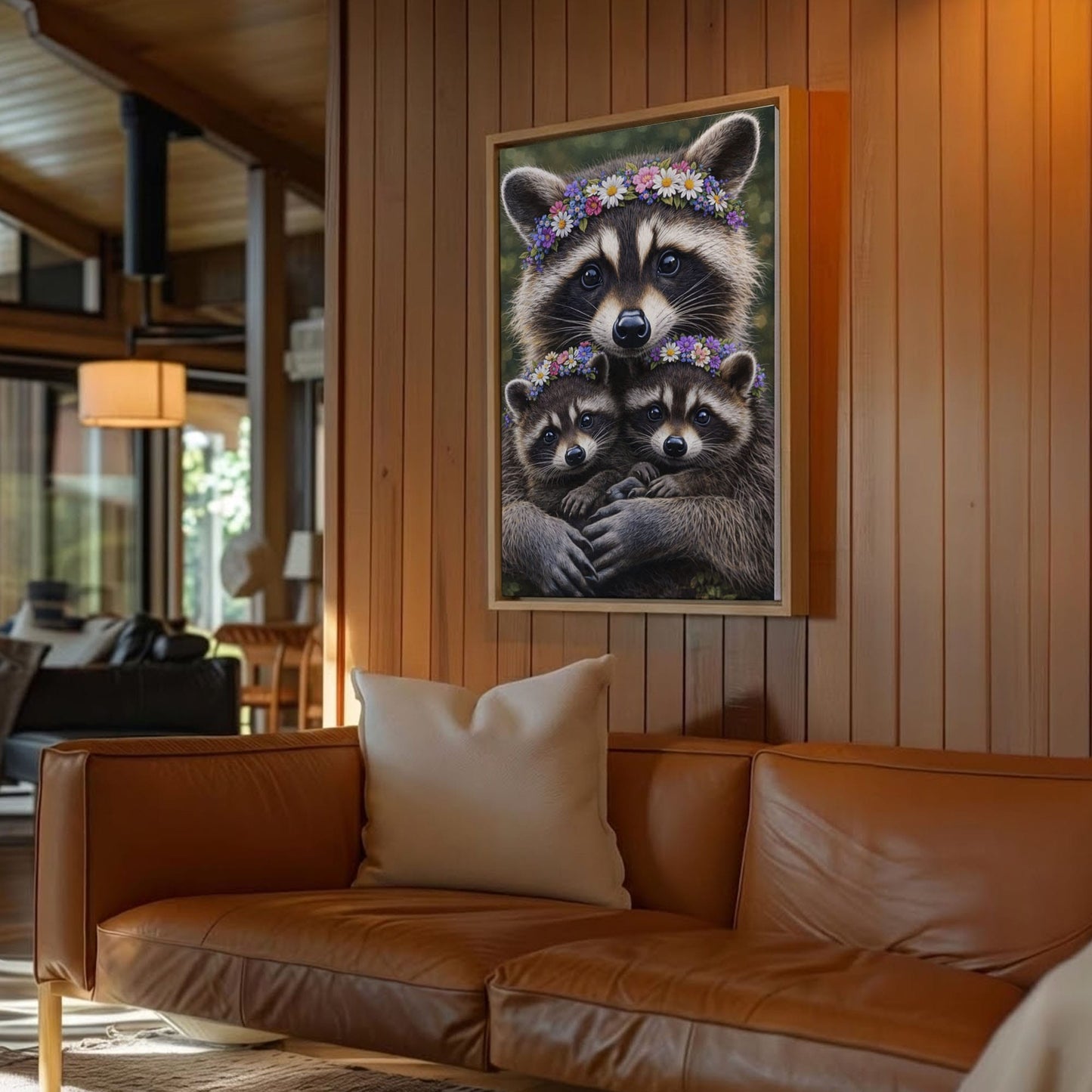 Mother Raccoon  Family Love Wall Art Gift for Hunters Cabin Decor