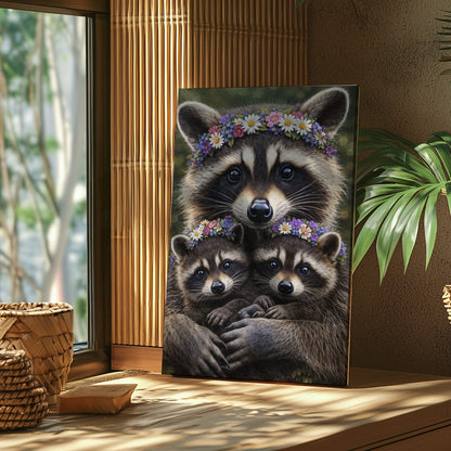 Mother Raccoon  Family Love Wall Art Gift for Hunters Cabin Decor