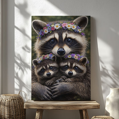 Mother Raccoon  Family Love Wall Art Gift for Hunters Cabin Decor