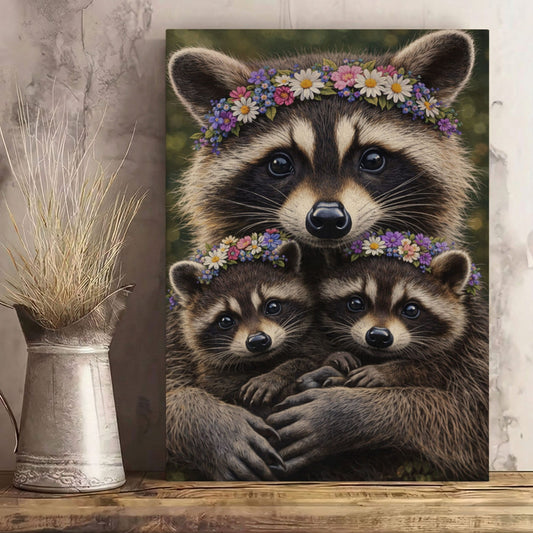 Mother Raccoon  Family Love Wall Art Gift for Hunters Cabin Decor