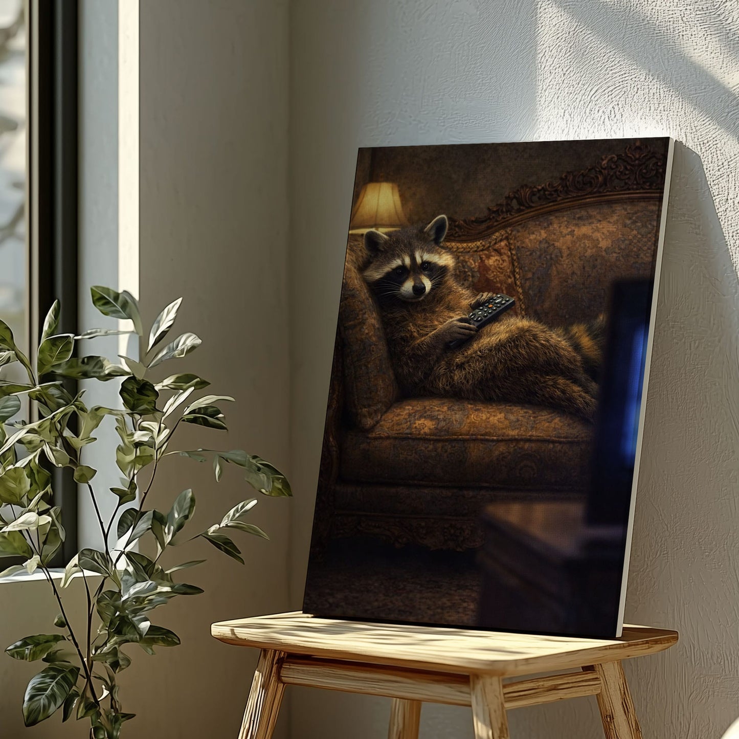 Lazy Raccoon Couch Night Wall Art Gift for Hunters Cabin Decor