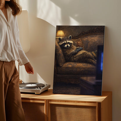 Lazy Raccoon Couch Night Wall Art Gift for Hunters Cabin Decor