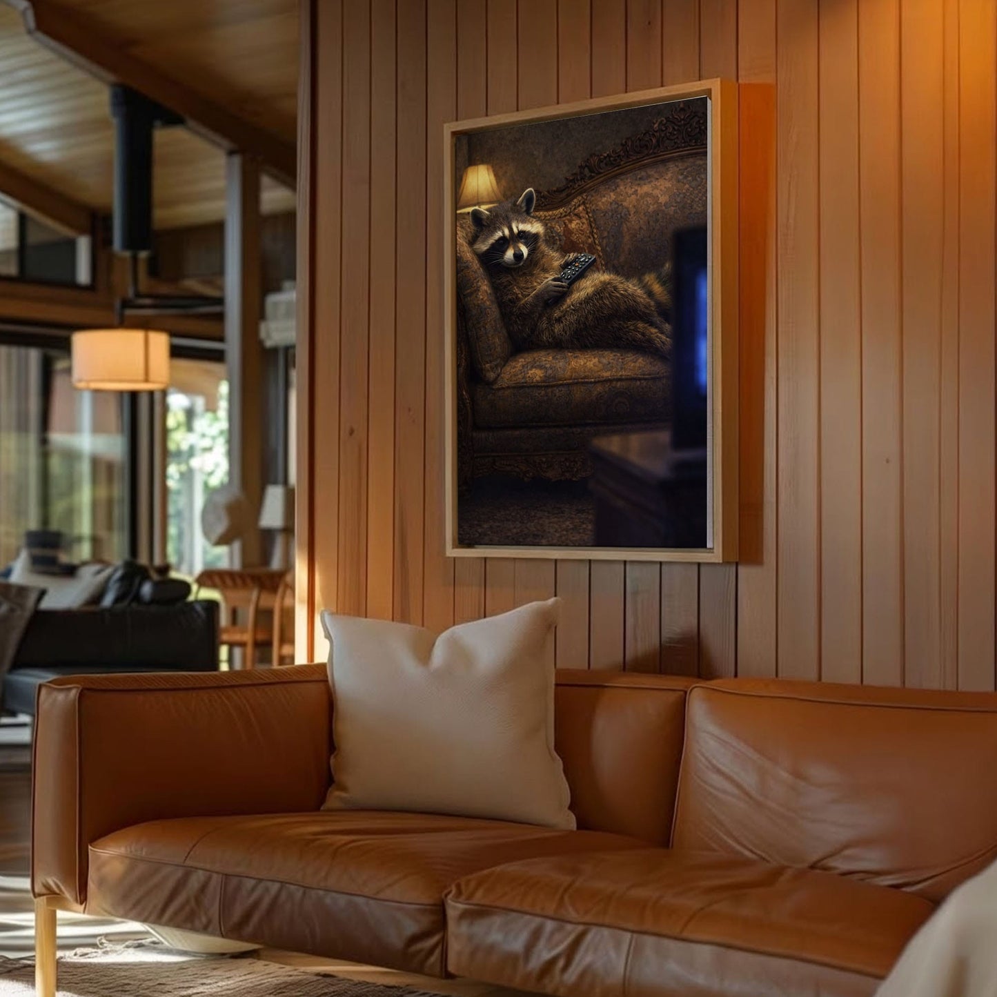 Lazy Raccoon Couch Night Wall Art Gift for Hunters Cabin Decor