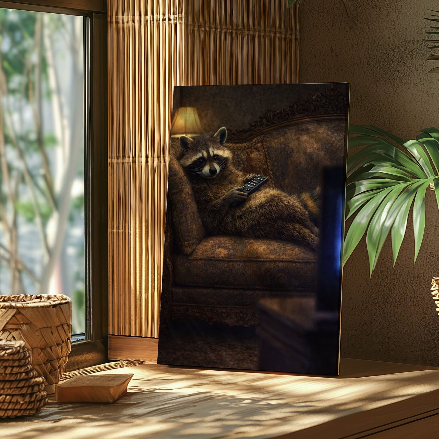Lazy Raccoon Couch Night Wall Art Gift for Hunters Cabin Decor