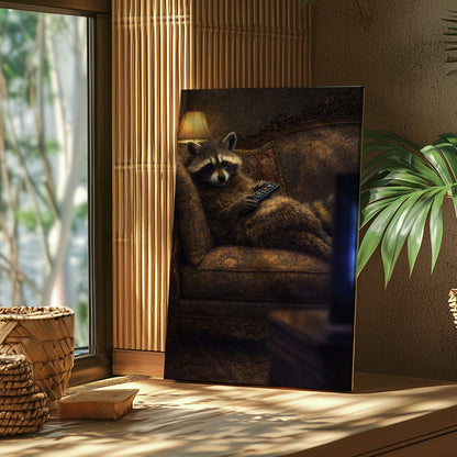 Lazy Raccoon Couch Night Wall Art Gift for Hunters Cabin Decor