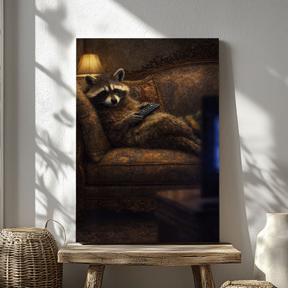 Lazy Raccoon Couch Night Wall Art Gift for Hunters Cabin Decor
