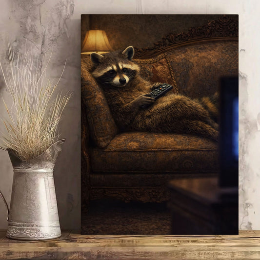 Lazy Raccoon Couch Night Wall Art Gift for Hunters Cabin Decor