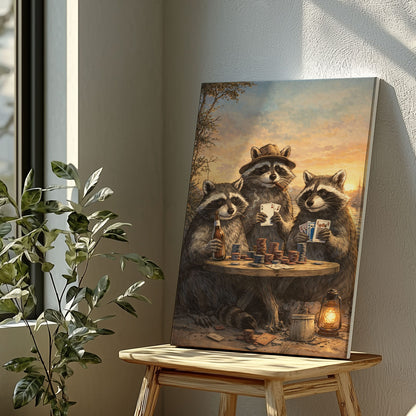 Raccoon Poker Night Beer Cigar Wall Art Gift for Hunters Cabin Decor