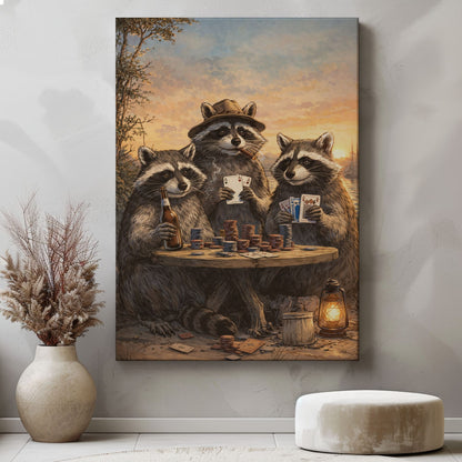 Raccoon Poker Night Beer Cigar Wall Art Gift for Hunters Cabin Decor