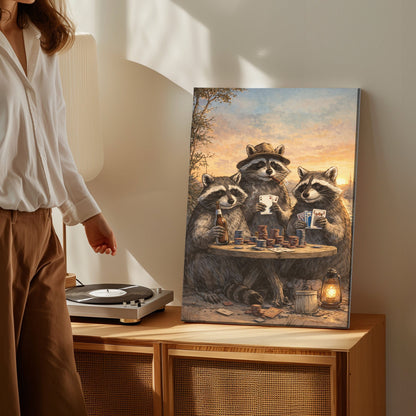 Raccoon Poker Night Beer Cigar Wall Art Gift for Hunters Cabin Decor