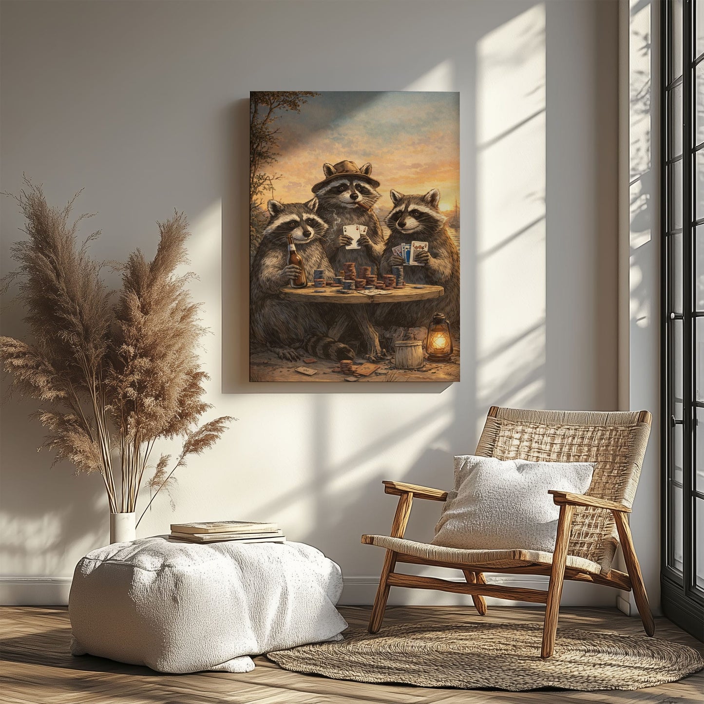 Raccoon Poker Night Beer Cigar Wall Art Gift for Hunters Cabin Decor