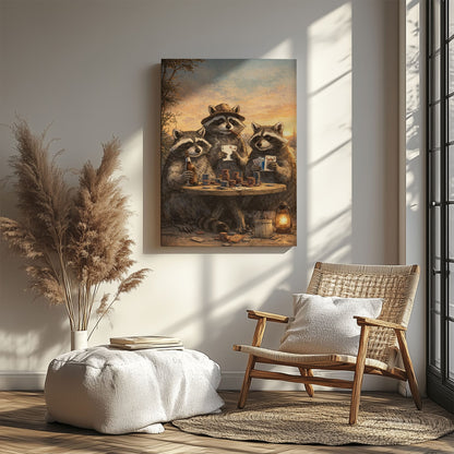 Raccoon Poker Night Beer Cigar Wall Art Gift for Hunters Cabin Decor
