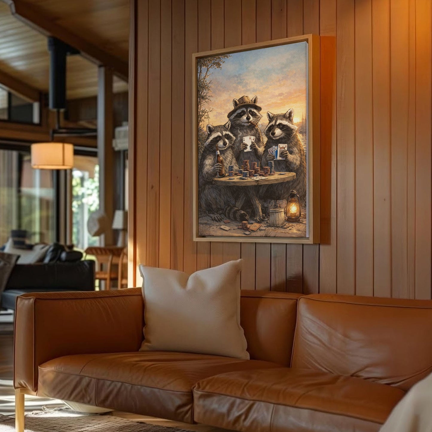 Raccoon Poker Night Beer Cigar Wall Art Gift for Hunters Cabin Decor