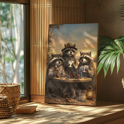 Raccoon Poker Night Beer Cigar Wall Art Gift for Hunters Cabin Decor