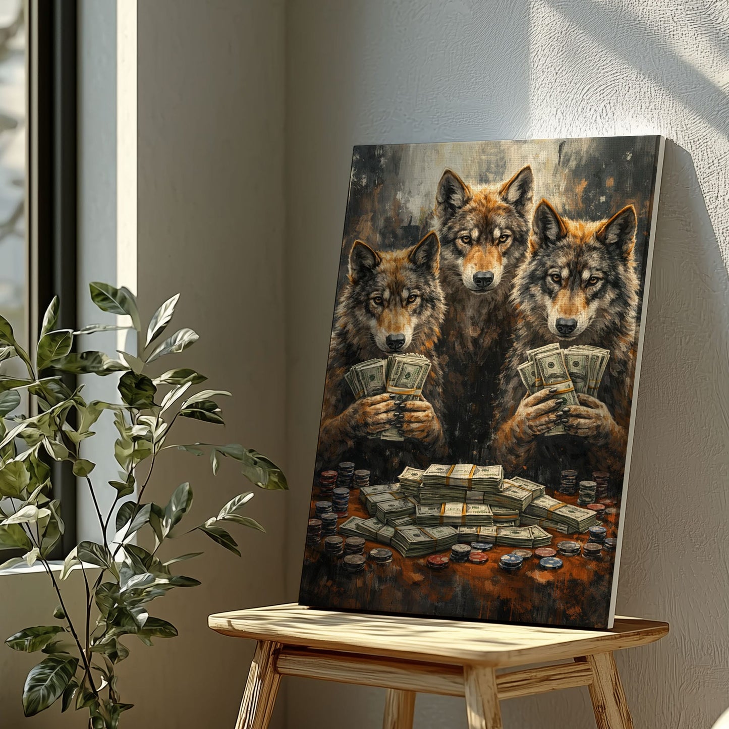 Wolf Casino Wall Art Playing Cards & Cash Canvas Print