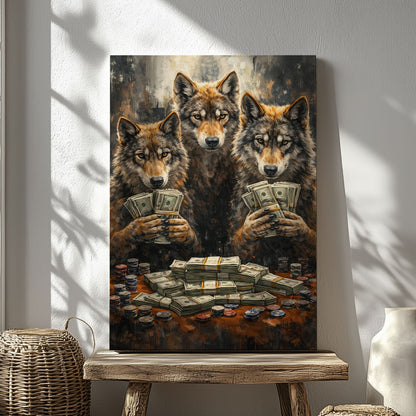 Wolf Casino Wall Art Playing Cards & Cash Canvas Print
