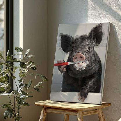 Wild Boar Brushing Teeth Wall Art Gift for Hunters Cabin Decor