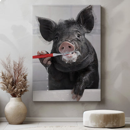 Wild Boar Brushing Teeth Wall Art Gift for Hunters Cabin Decor