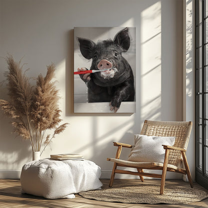 Wild Boar Brushing Teeth Wall Art Gift for Hunters Cabin Decor