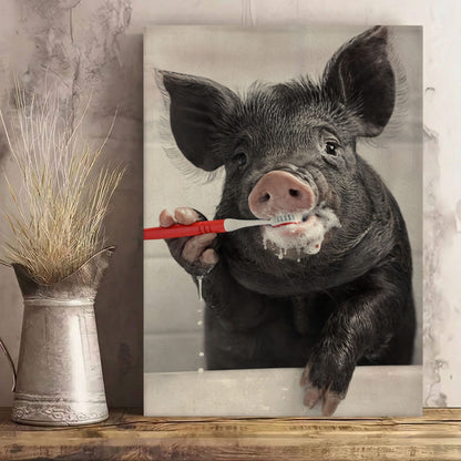 Wild Boar Brushing Teeth Wall Art Gift for Hunters Cabin Decor