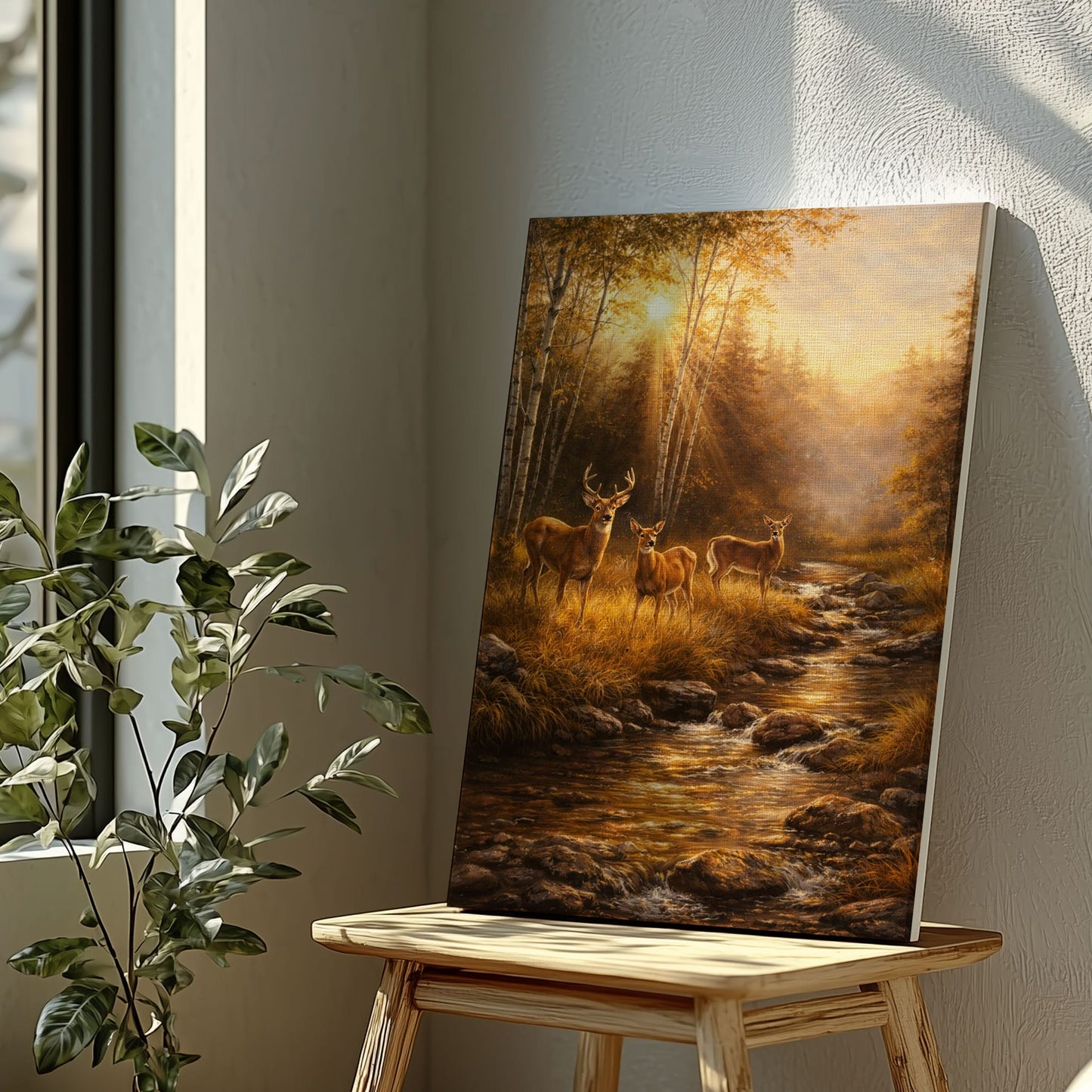 Whitetail Deer Family Canvas Wall Ar Gift for Hunters Cabin Decor