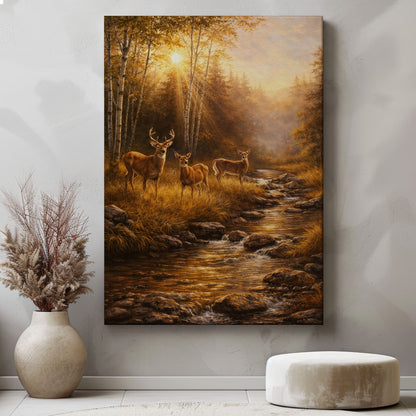 Whitetail Deer Family Canvas Wall Ar Gift for Hunters Cabin Decor