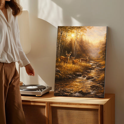 Whitetail Deer Family Canvas Wall Ar Gift for Hunters Cabin Decor