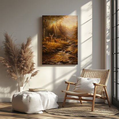 Whitetail Deer Family Canvas Wall Ar Gift for Hunters Cabin Decor