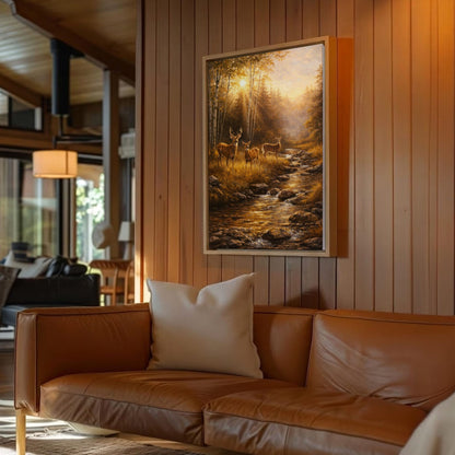 Whitetail Deer Family Canvas Wall Ar Gift for Hunters Cabin Decor