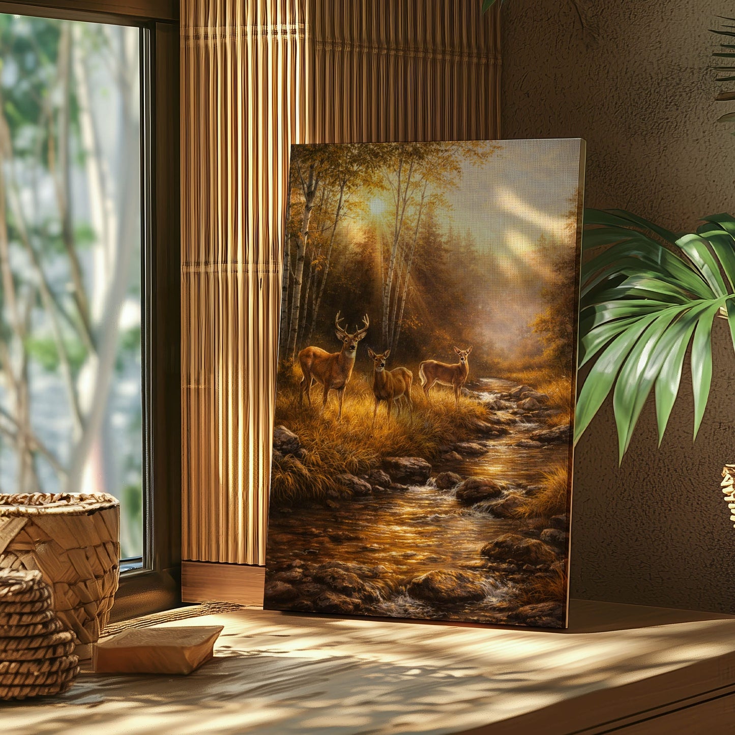 Whitetail Deer Family Canvas Wall Ar Gift for Hunters Cabin Decor