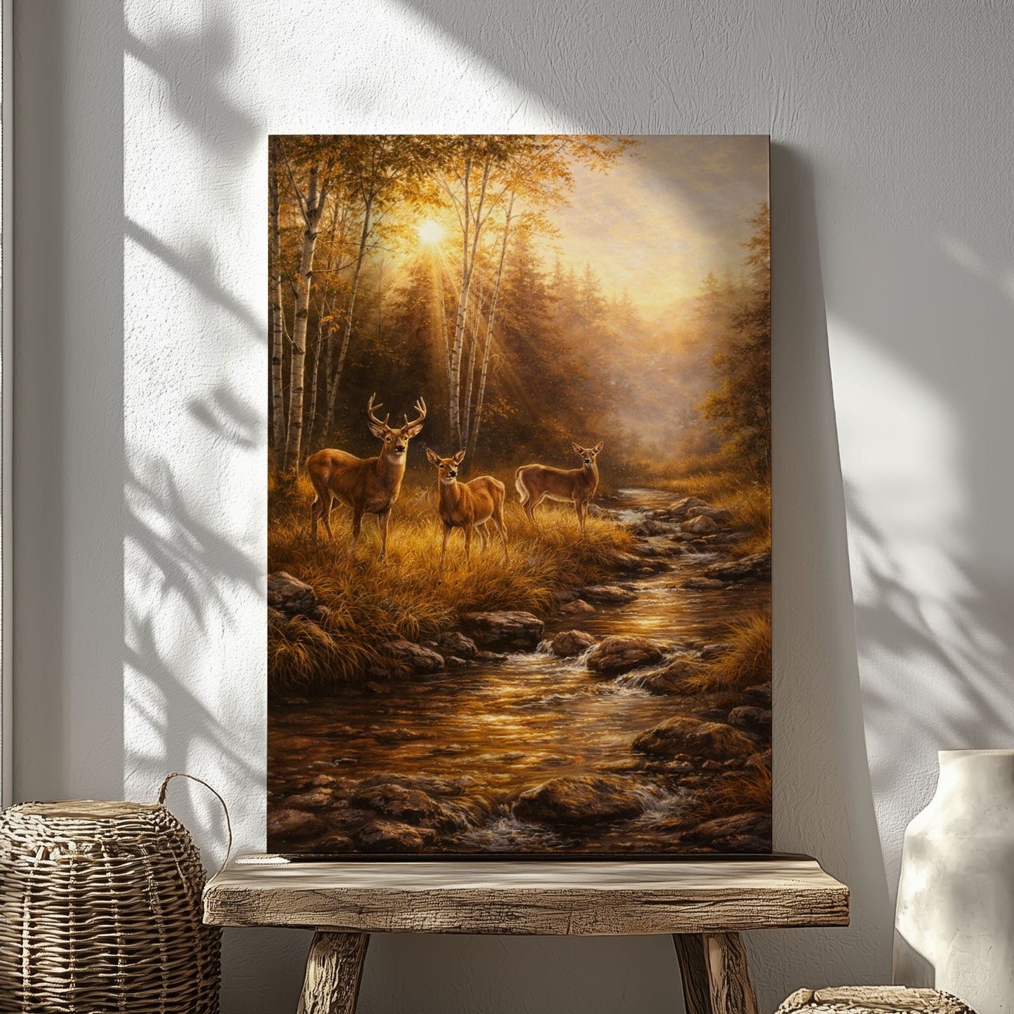 Whitetail Deer Family Canvas Wall Ar Gift for Hunters Cabin Decor