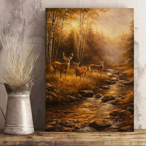 Whitetail Deer Family Canvas Wall Ar Gift for Hunters Cabin Decor
