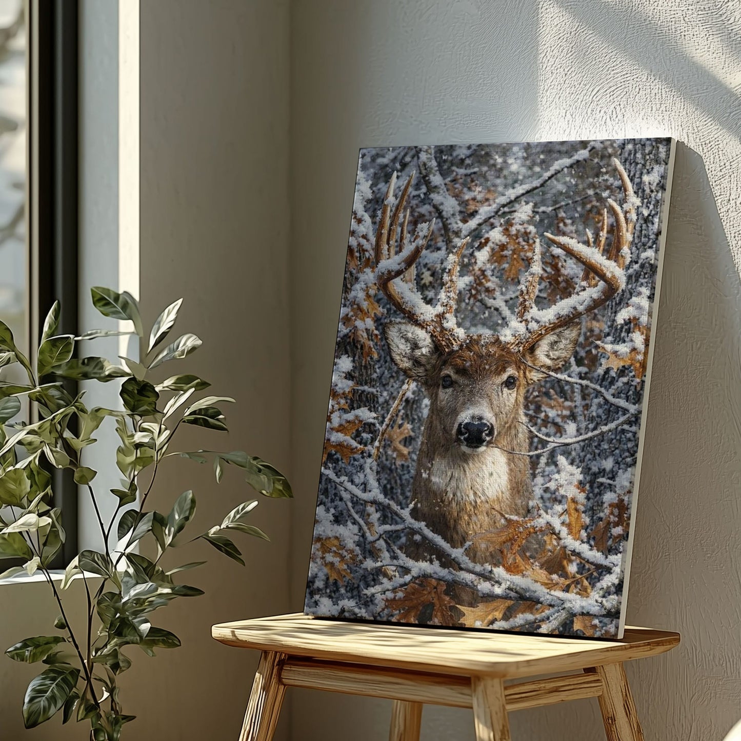 Snowy Deer Hunting Canvas Wall Ar Gift for Hunters Cabin Decor