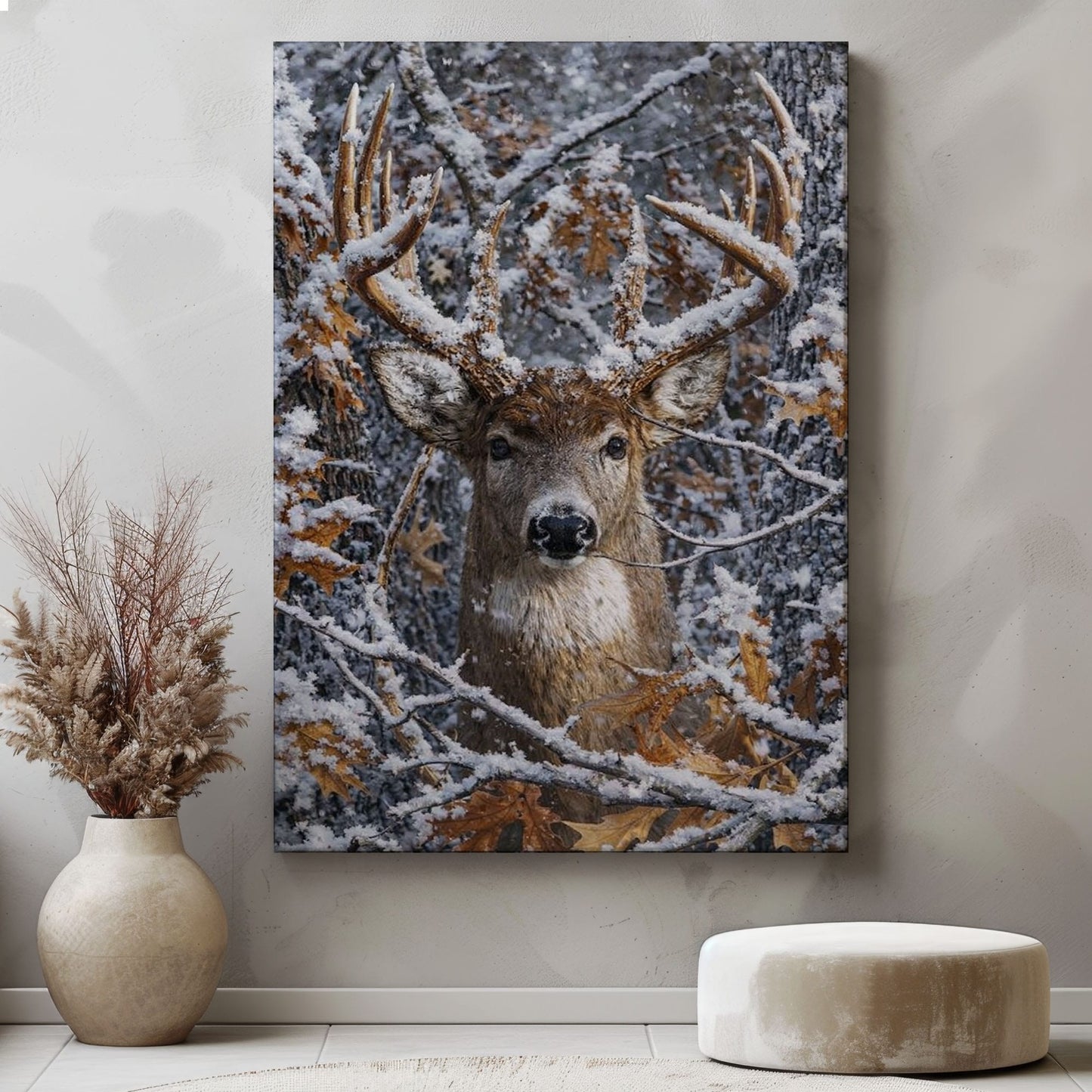 Snowy Deer Hunting Canvas Wall Ar Gift for Hunters Cabin Decor