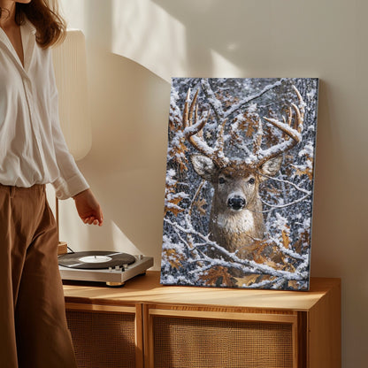 Snowy Deer Hunting Canvas Wall Ar Gift for Hunters Cabin Decor