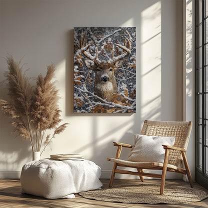 Snowy Deer Hunting Canvas Wall Ar Gift for Hunters Cabin Decor