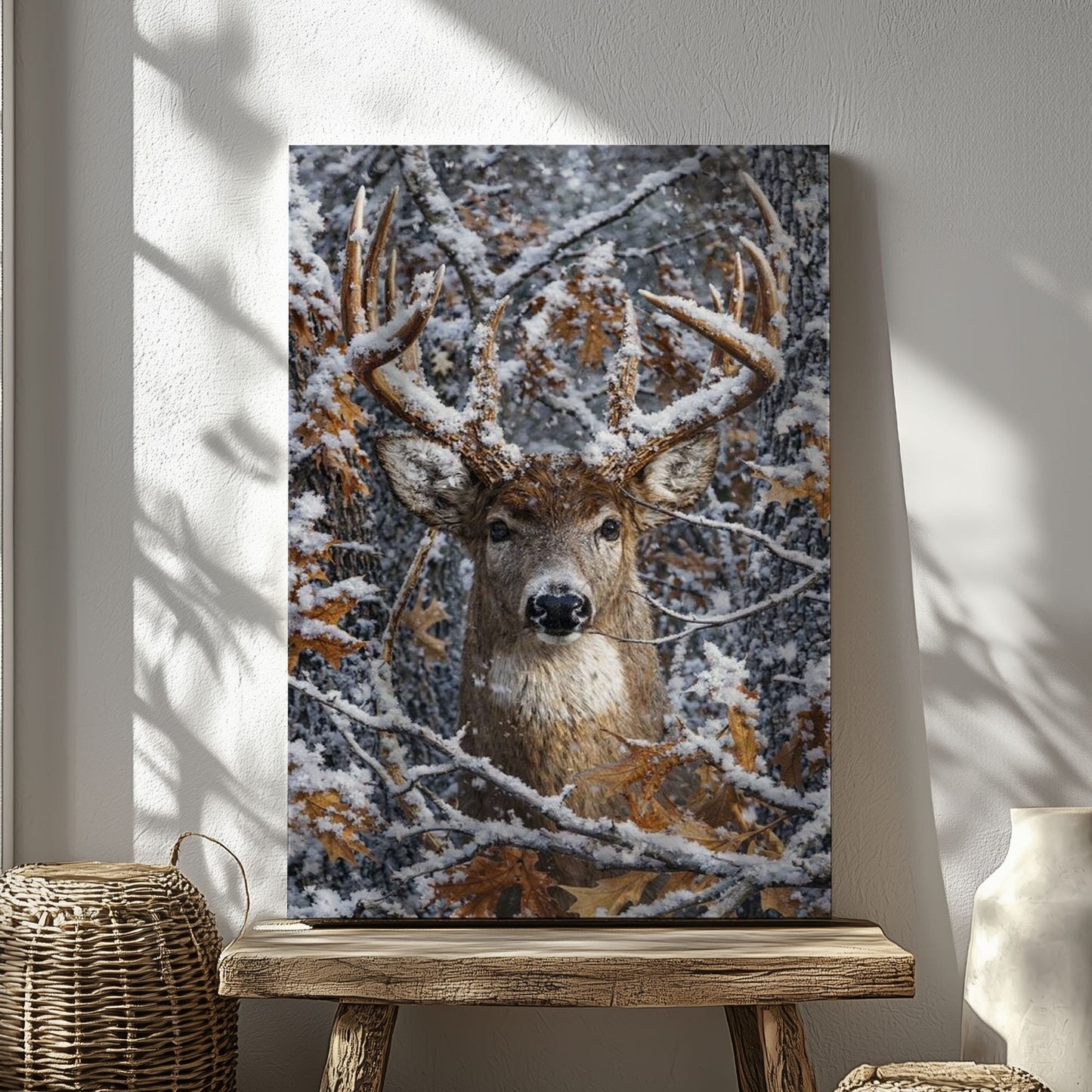 Snowy Deer Hunting Canvas Wall Ar Gift for Hunters Cabin Decor