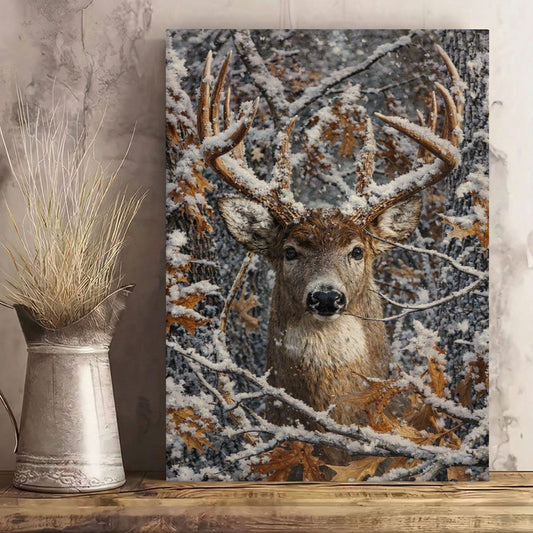 Snowy Deer Hunting Canvas Wall Ar Gift for Hunters Cabin Decor