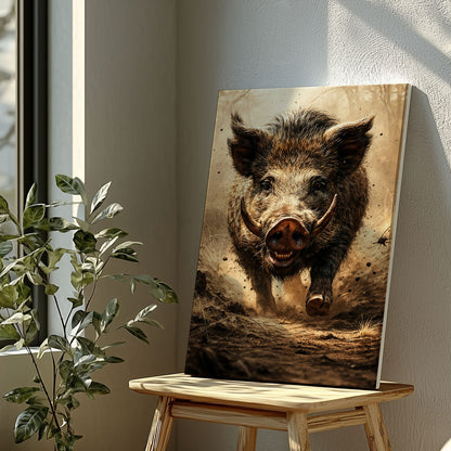 Wild Boar Hunting Canvas Wall Ar Gift for Hunters Cabin Decor