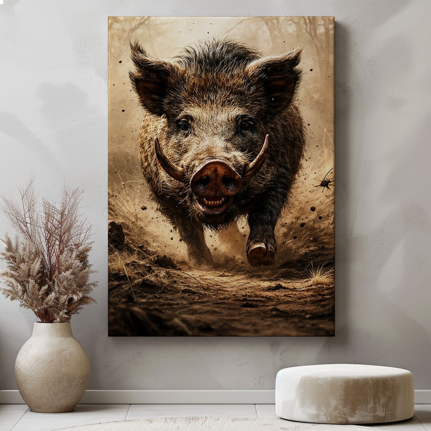 Wild Boar Hunting Canvas Wall Ar Gift for Hunters Cabin Decor