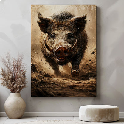 Wild Boar Hunting Canvas Wall Ar Gift for Hunters Cabin Decor