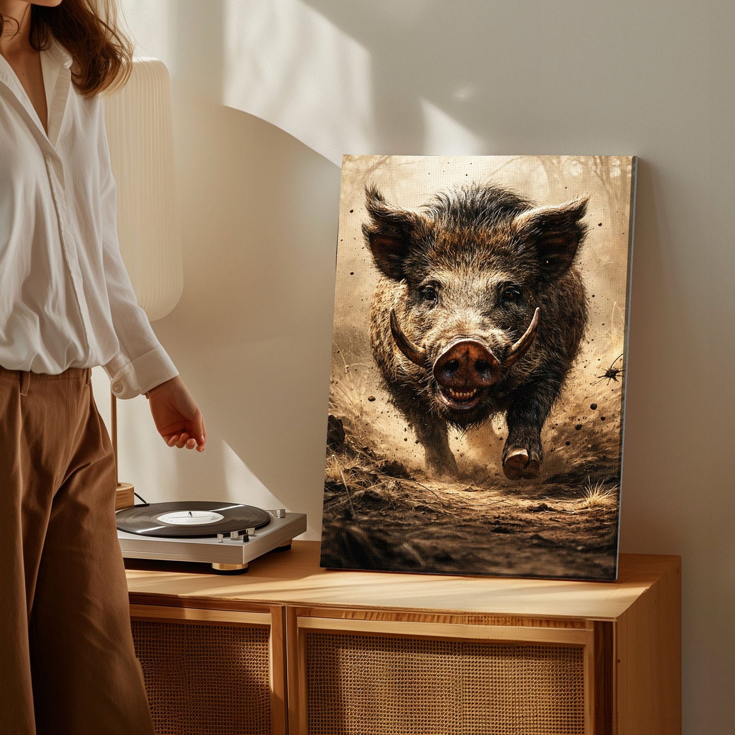 Wild Boar Hunting Canvas Wall Ar Gift for Hunters Cabin Decor